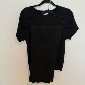 Time and Tru Black Ribbed Short Sleeve Pants Set Large